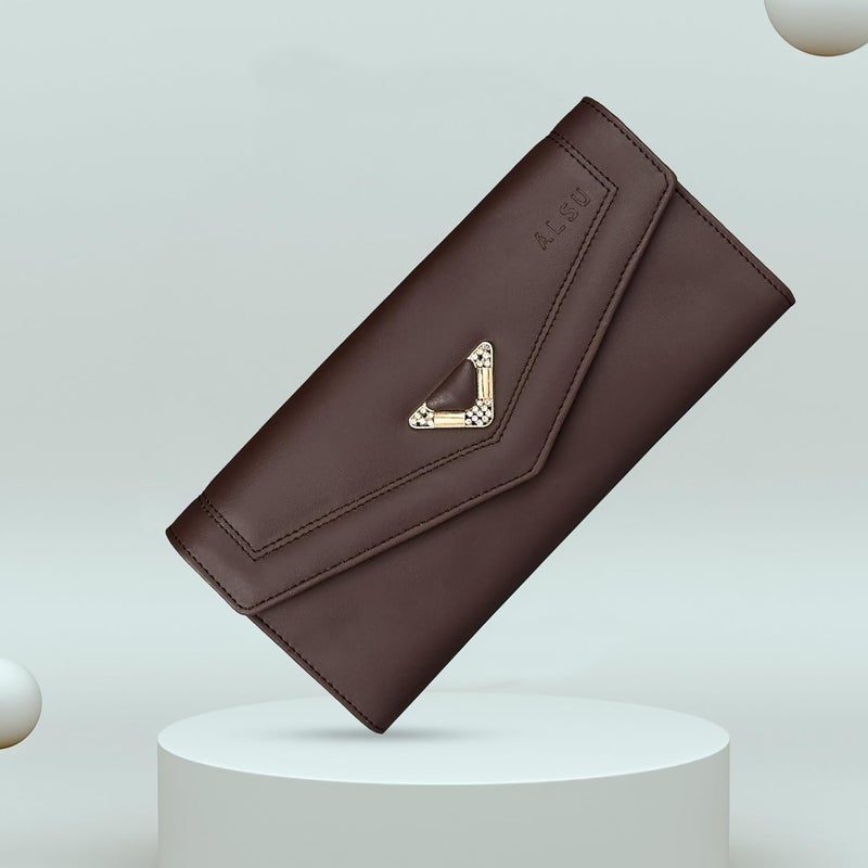 ALSU Women's Hand Wallet Purse Clutch | Phone Pocket | Coin Pocket | 4 Card Slots (Brown) - Image 4