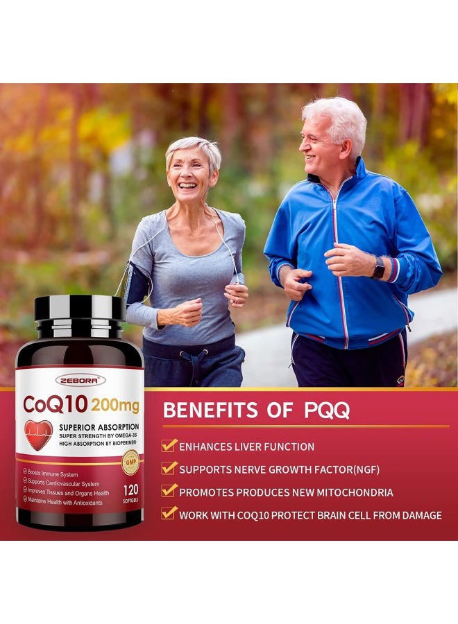ZEBORA CoQ10-200mg-Softgels with PQQ, BioPerine & Omega-3, 120 Servings Coenzyme Q10(Ubiquinone) Supplement for High-Absorption, Powerful-Antioxidant, Support Heart & Energy-Production - Image 5