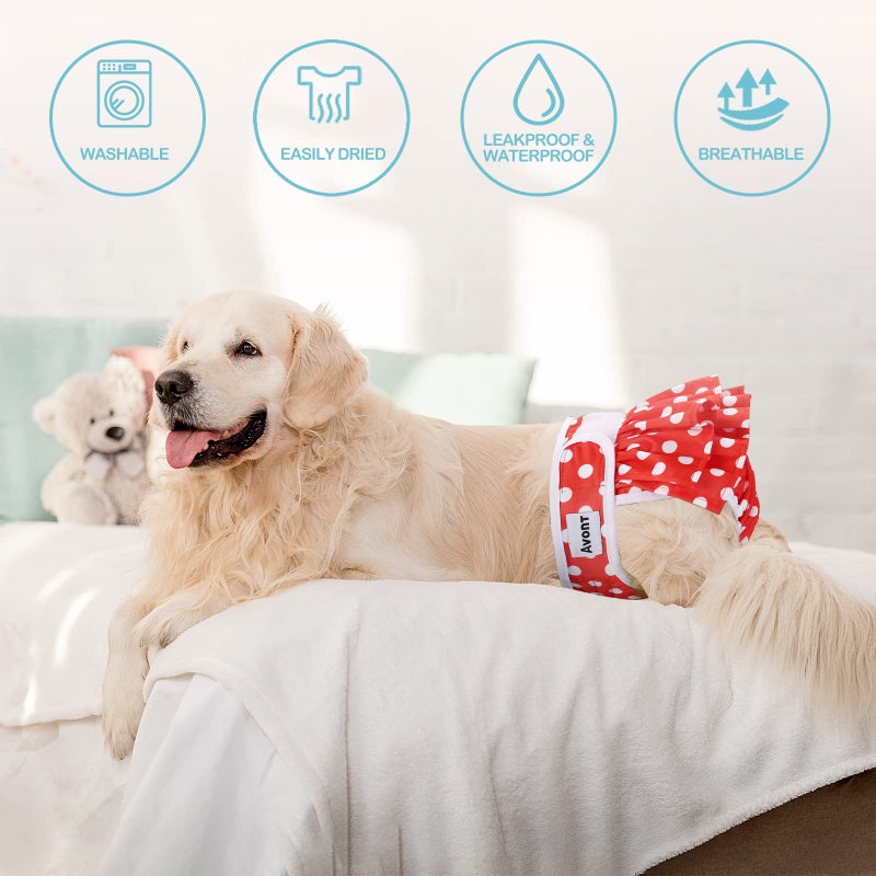 Avont 3 Pack Washable Female Dog Diapers, Reusable Period Diapers Cover for Girl Doggies Heat Cycle, Incontinence -Black/Green/Red Dot(XS) - Image 3