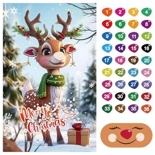 JOFONY Christmas Series Pin The Nose On The ReindeerClassic Game for Kids and Adults in Christmas Party Home Family Gathering Theme Party - Image 1