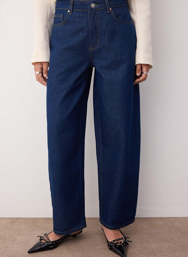trendyol Blue High Waist Loose Cut Barrel Baggy Jeans - Image 1