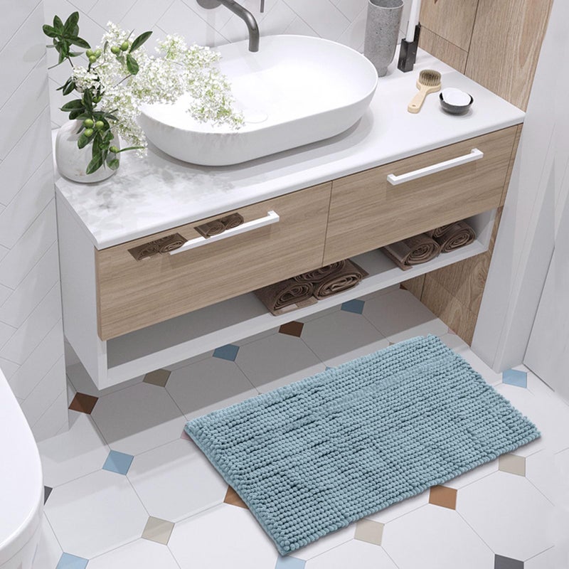 FRESHMINT Chenille Bathroom Rugs Mat 24"x17", Non-Slip Bath Mat for Bathroom Floor, Washable Soft Thick Water Absorbent Microfiber Shower Mat, Blue - Image 2