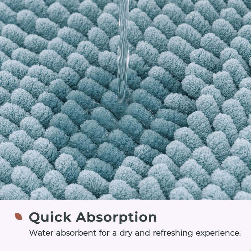 FRESHMINT Chenille Bathroom Rugs Mat 24"x17", Non-Slip Bath Mat for Bathroom Floor, Washable Soft Thick Water Absorbent Microfiber Shower Mat, Blue - Image 4