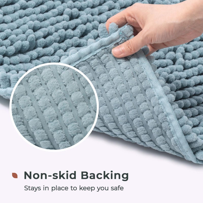 FRESHMINT Chenille Bathroom Rugs Mat 24"x17", Non-Slip Bath Mat for Bathroom Floor, Washable Soft Thick Water Absorbent Microfiber Shower Mat, Blue - Image 5