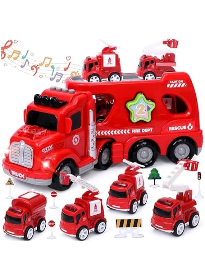 HOOKOR Toddler Fire Truck Toys for 3 4 5 6 Years Old Boys Girls,11 in 1 Friction Power Toys Fire Toy Trucks Push and Go Vehicles  Birthday Gifts - Image 1