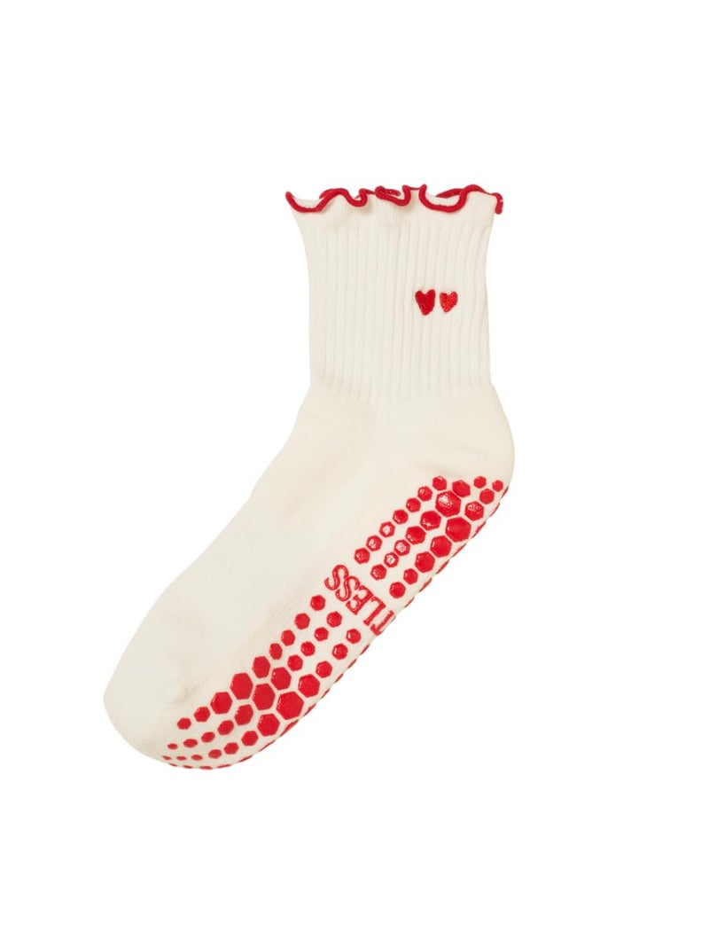 Shapes Studio Half Calf Grip Socks, Cute Fruit Pilates Socks, Ruffle Socks, Non-Slip for Barre Yoga (US, Numeric, 5, 10, Regular, Regular, Embroidery Heart Duo, Effortless Club) - Image 1