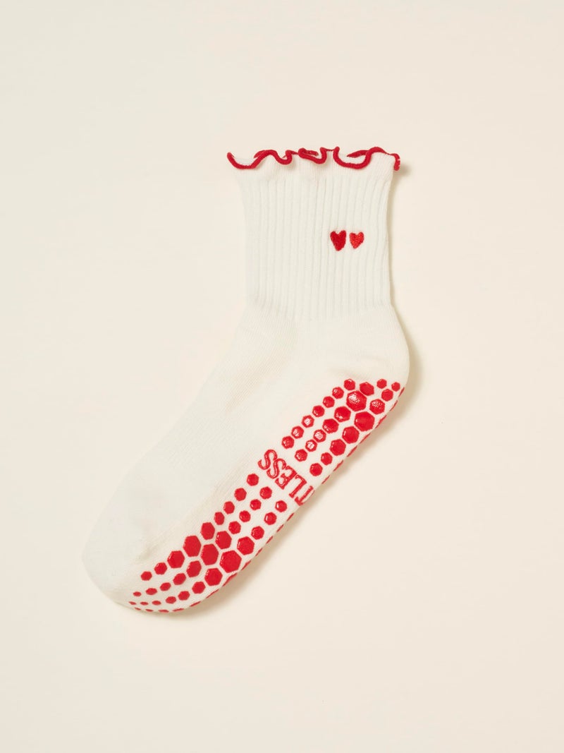 Shapes Studio Half Calf Grip Socks, Cute Fruit Pilates Socks, Ruffle Socks, Non-Slip for Barre Yoga (US, Numeric, 5, 10, Regular, Regular, Embroidery Heart Duo, Effortless Club) - Image 3
