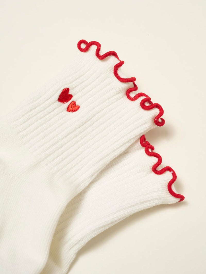 Shapes Studio Half Calf Grip Socks, Cute Fruit Pilates Socks, Ruffle Socks, Non-Slip for Barre Yoga (US, Numeric, 5, 10, Regular, Regular, Embroidery Heart Duo, Effortless Club) - Image 4