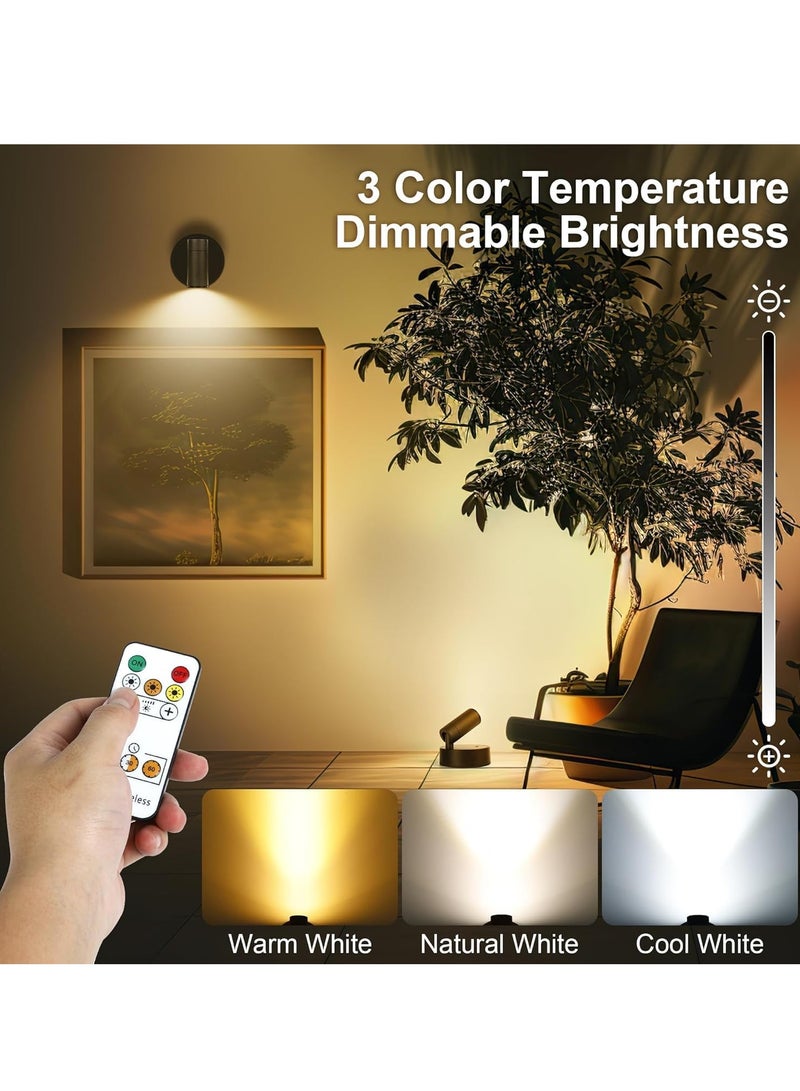 Led Spotlight, Wireless Indoor Spotlight With Timer And Adjustable Brightness, Rechargeable Spotlight, 3cct Battery Powered Indoor Tree Light, Suitable For Plants And Artworks, 2 Pieces - Black - Image 5