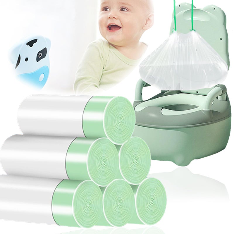 Panxxsen 100 Pack Potty Chair Liners with Drawstring,Training Toilet Seat Potty Bags,Disposable Cleaning Bag for Kids Toddler Adults Pet Outdoors(44 x 24 cm) - Image 1