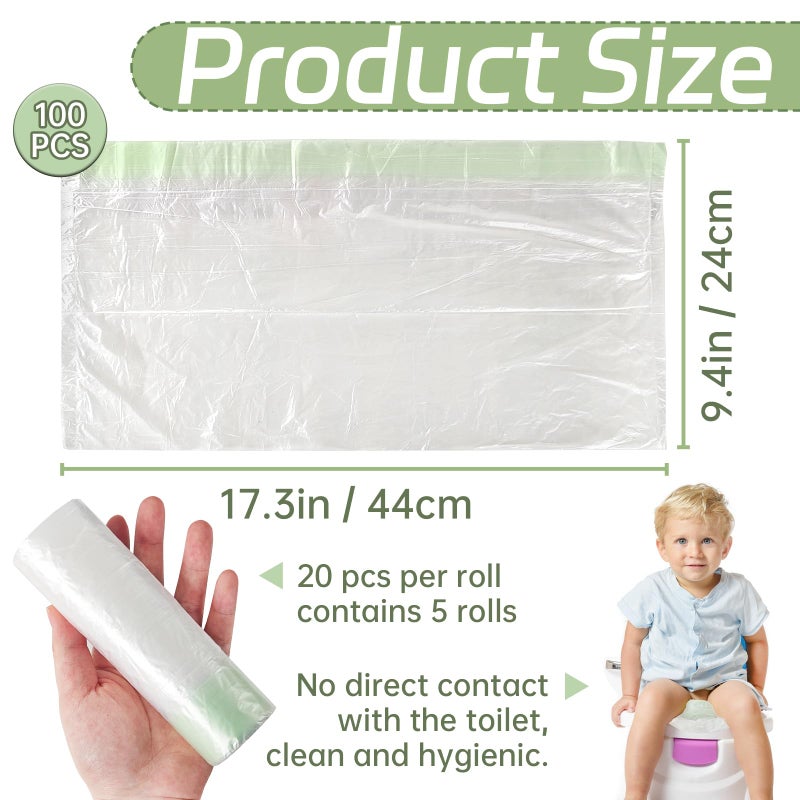 Panxxsen 100 Pack Potty Chair Liners with Drawstring,Training Toilet Seat Potty Bags,Disposable Cleaning Bag for Kids Toddler Adults Pet Outdoors(44 x 24 cm) - Image 2