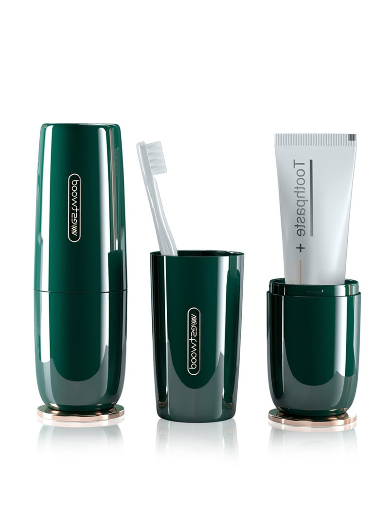Excefore Luxury Green Plastic Travel Toothbrush Holder Case with Cover, Portable Travel Toothbrush Cup, Storage Container for Travel, Home, School, Camping - Image 1
