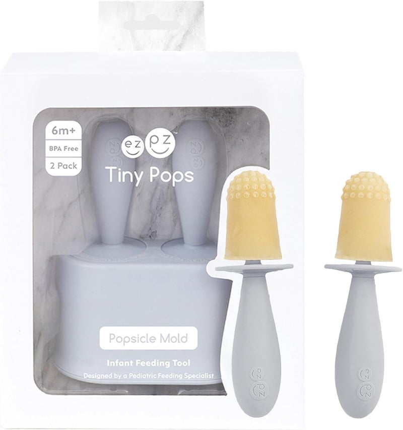 ezpz Tiny Pops (2-Pack) - Silicone Popsicle Mold Ice Cream Mold for Infants - Easy for Baby’s Grasp - Dishwasher Safe - 4 Months+ (Pewter) - Image 1
