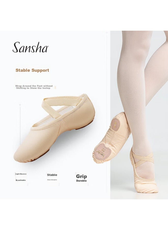 Sansha Dance Shoes, Ballet Shoes, Practice Shoes, Soft Shoes, Slightly Elastic Cat Paw Shoes S62d, Pink, Size 25 - Image 1