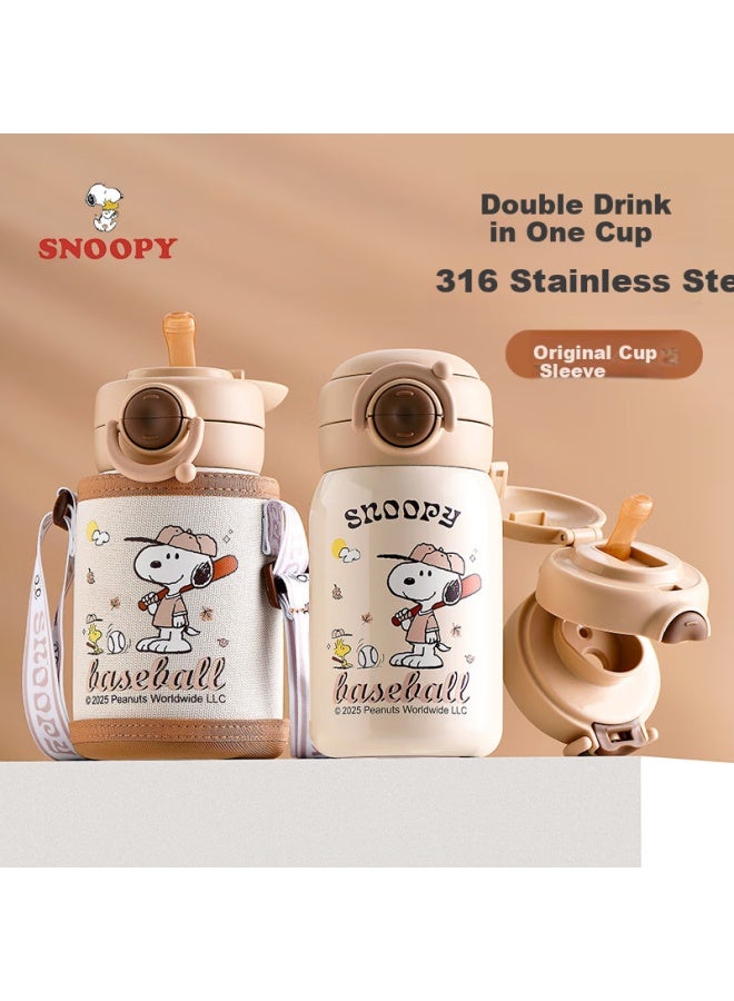 Snoopy 316 Stainless Steel Insulated Cup Children's Double Drinking Straw Water Bottle Boys And Girls Student School Special Drinking Cup