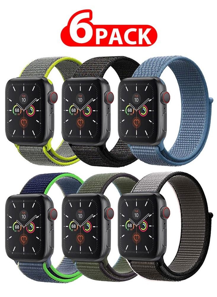 CATANES 6 Pack For Apple Watch 41mm 40mm 38mm Nylon Sport Loop Band Compatible With iWatch Series 7 SE 6 5 4 3 2 1 Men Women Braided Stretchy Nylon Loop Bands  - Image 1