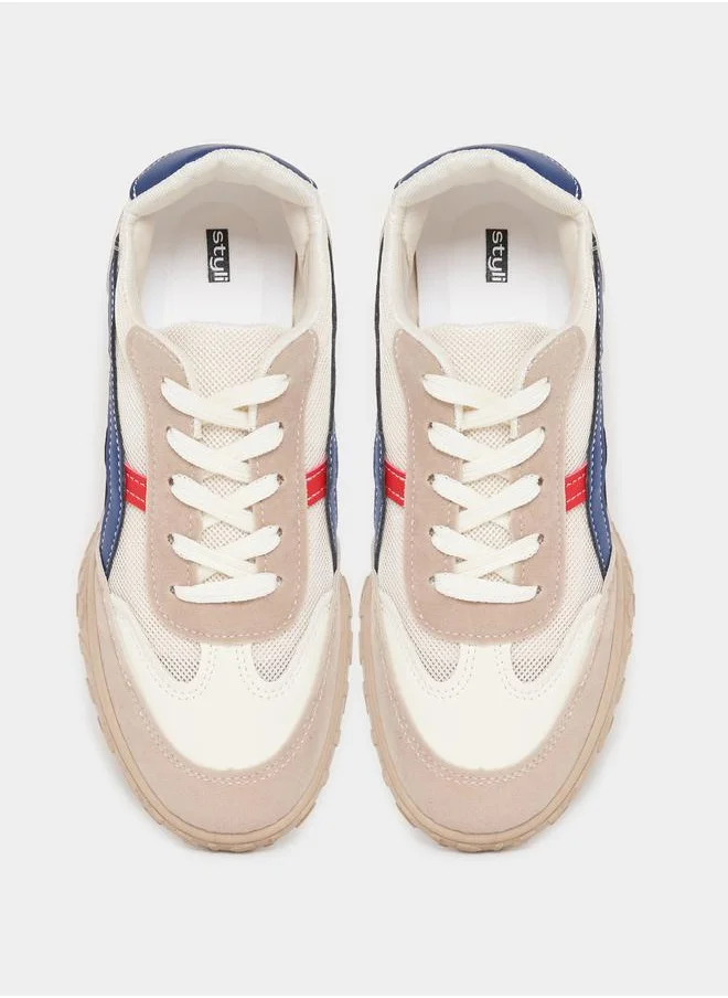 Styli Contrast Panelled Lace Up Sneakers
