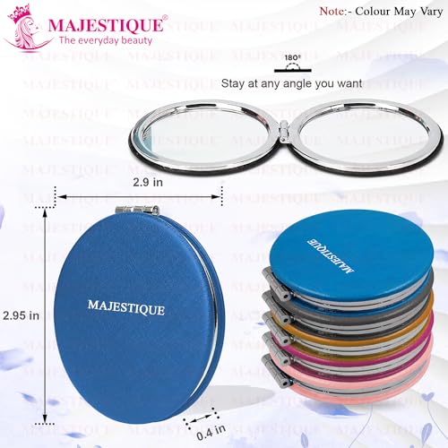 MAJESTIQUE Professional Pocket Makeup Mirror | 1X/2X Magnifying Foldable Mirror | Compact Size Makeup Mirror, Portable Mirror for Handbag, Purse, Pocket Round 1 Pcs - (Colour May Vary) - Image 2