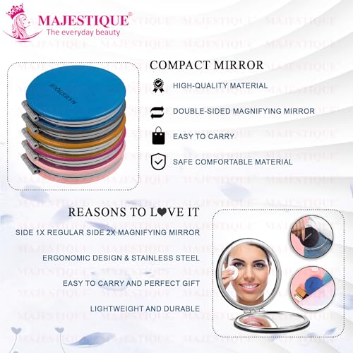MAJESTIQUE Professional Pocket Makeup Mirror | 1X/2X Magnifying Foldable Mirror | Compact Size Makeup Mirror, Portable Mirror for Handbag, Purse, Pocket Round 1 Pcs - (Colour May Vary) - Image 5