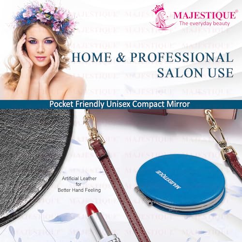 MAJESTIQUE Professional Pocket Makeup Mirror | 1X/2X Magnifying Foldable Mirror | Compact Size Makeup Mirror, Portable Mirror for Handbag, Purse, Pocket Round 1 Pcs - (Colour May Vary) - Image 3