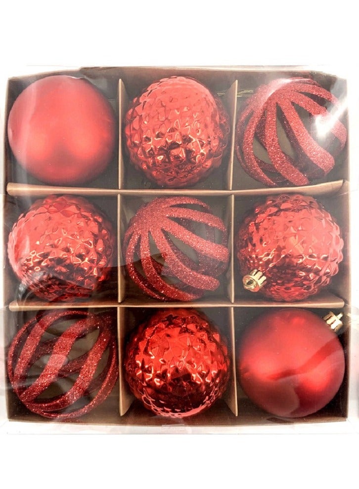 CHRISTMAS MAGIC Christmas Baubles Red 8cm 9Pcs/Box - Image 2