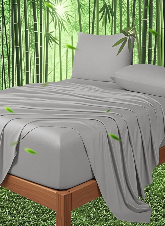 Ivellow 100% Viscose Derived from Bamboo Sheets King Size 18"-24" Extra Deep Pocket King Sheets Set 4Pcs Luxury Soft Breathable Cooling Bed Sheets for Hot Sleepers Hotel Silky Bedding Set Light Grey - Image 1