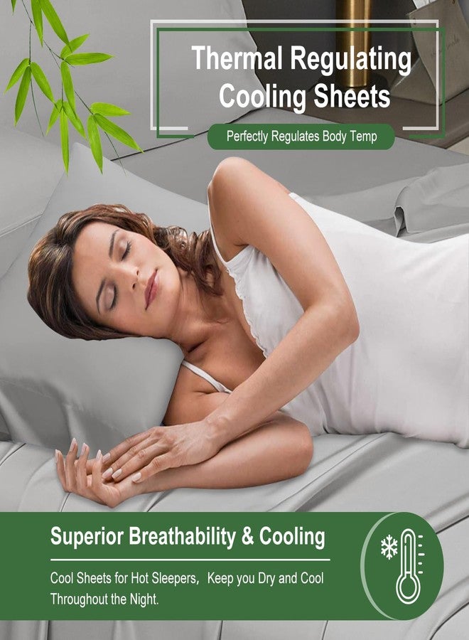 Ivellow 100% Viscose Derived from Bamboo Sheets King Size 18"-24" Extra Deep Pocket King Sheets Set 4Pcs Luxury Soft Breathable Cooling Bed Sheets for Hot Sleepers Hotel Silky Bedding Set Light Grey - Image 3