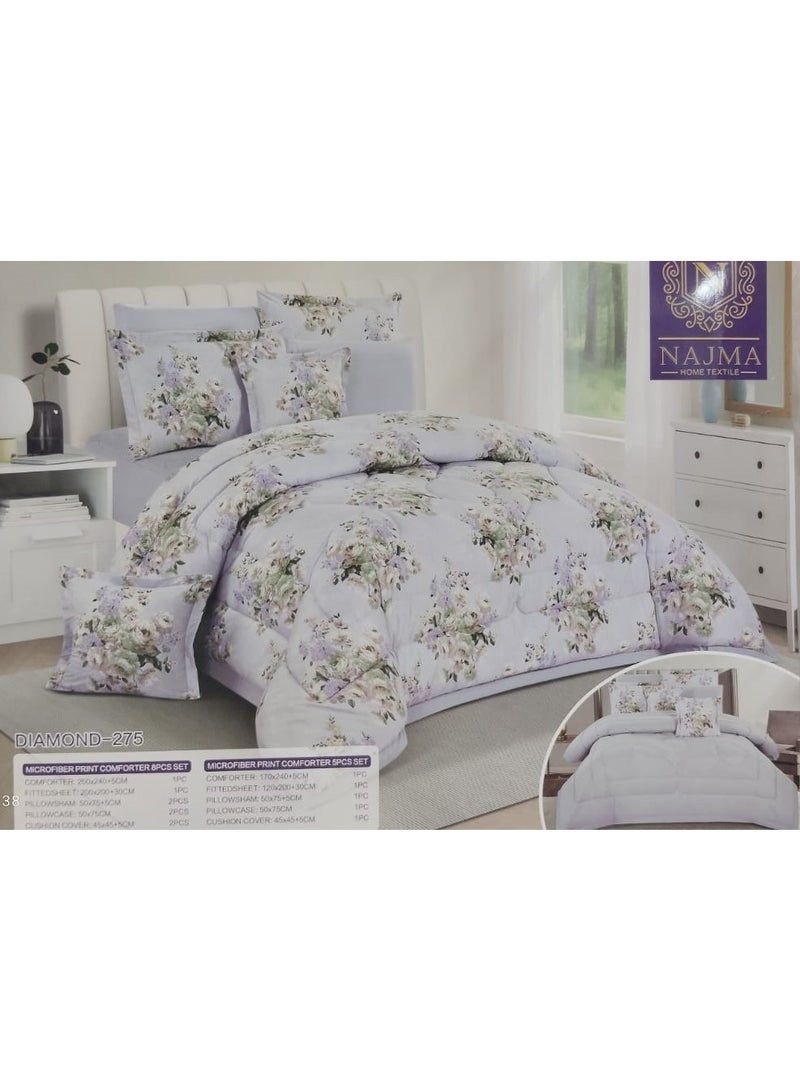 Modern-design floral bedspread set for a double bed (8 pieces), size 260x240 cm.