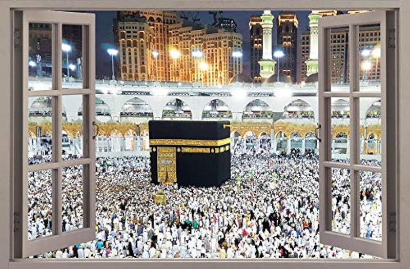 Deluxe wall sticker 3D simulation of window overlooking the Holy Kaaba of 100/65 cm - Image 1