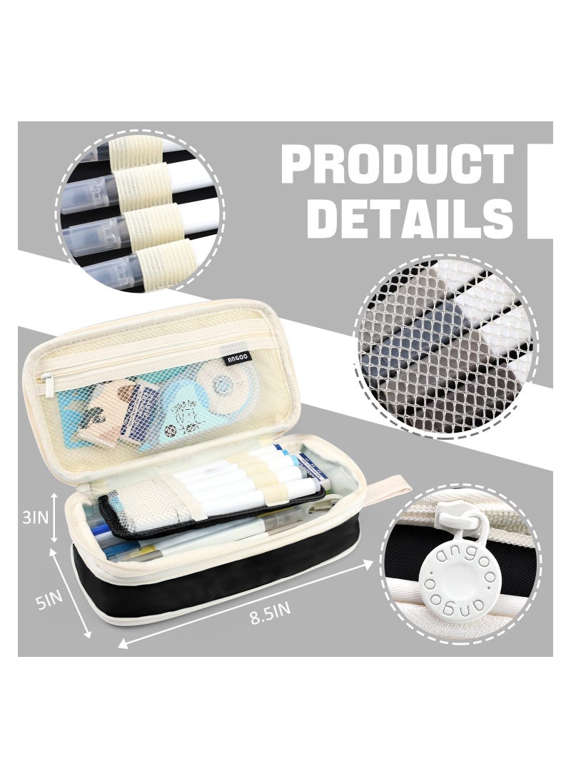 إسكدنيا حقيبة أقلام رصاص كبيرة السعة ومتعددة الوظائف، حقيبة أقلام رصاص قابلة للطي من  بسحاب، حقيبة أقلام رصاص عملية متعددة الطبقات من الماكارون للفتيات المراهقات والمدرسة والمكتب واللوازم المدرسية (أسود) - Image 4