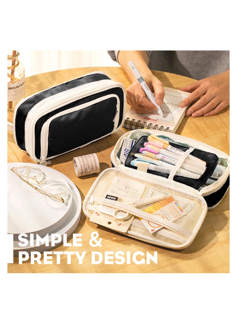 إسكدنيا حقيبة أقلام رصاص كبيرة السعة ومتعددة الوظائف، حقيبة أقلام رصاص قابلة للطي من  بسحاب، حقيبة أقلام رصاص عملية متعددة الطبقات من الماكارون للفتيات المراهقات والمدرسة والمكتب واللوازم المدرسية (أسود) - Image 5