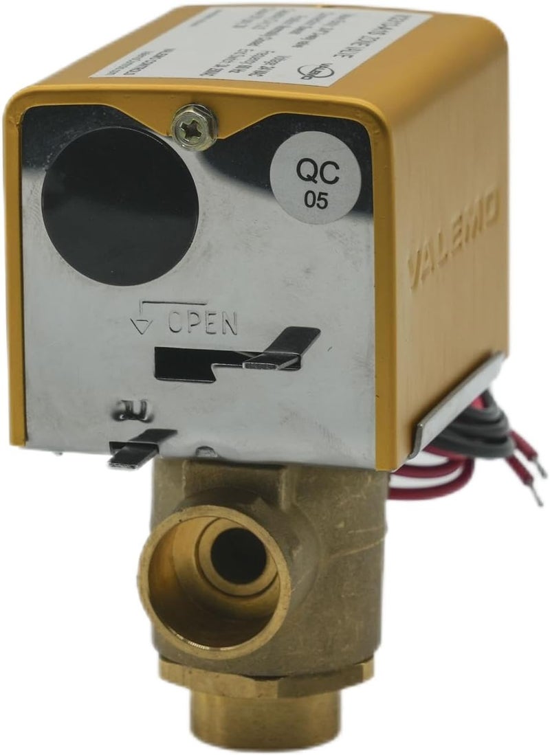 Valemo V3313-A1S Motorized Zone Valve, 3-Way, 3/4" Sweat, Normally Closed, 24 VAC with End Switch - Image 1