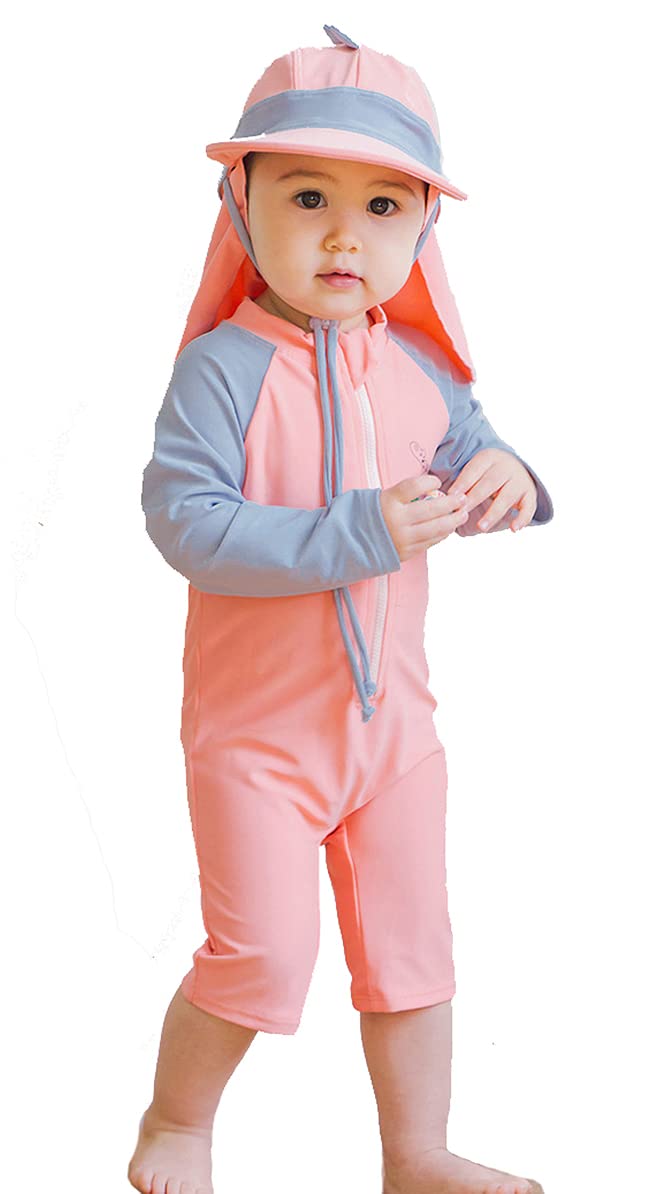 Best for All Baby Boys Girls Swimsuit Dinosaur Rash Guard Sun Protection Set Kids One Piece Zipper Bathing Suit Swimwear with HatPink612Months 