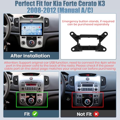 Roinvou 4+64G Android 15 Radio for Kia Forte Cerato K3 2008-2012 (Manual A/C), 9" Touchscreen Car Stereo Wireless CarPlay/Android Auto, 5GHz WiFi, Bluetooth 5.0, EQ, GPS, 1280 * 720, Backup Camera - Image 2