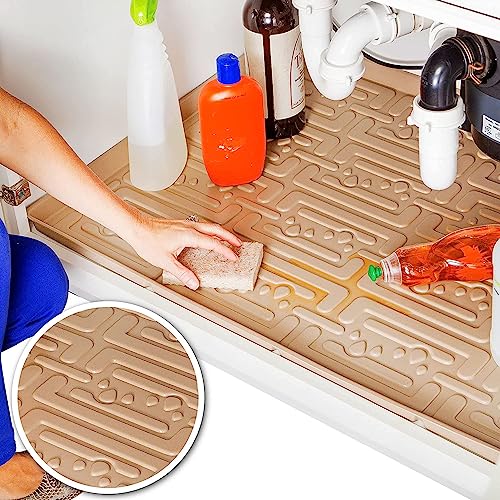 Xtreme Mats Waterproof Under Sink Mat Beige 40 14 x 22 14 Shelf Liner Cabinet Liner for Home Kitchen  Laundry Cabinets Plumbing Leak Water Damage Prevention Flexible Under Kitchen Sink Driptray