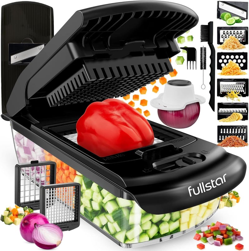 Fullstar All in One Vegetable Chopper and Mandoline Slicer - Food Chopper with Container and Julienne Slicer, Fruit Slicer, Veggie Cutter, Kitchen Gadgets & Gift for Mom (8 in 1, Black) - Image 1