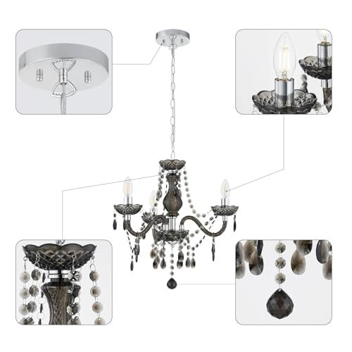 Luvkczc Black Chandelier Small Crystal Chandeliers Lighting Mini Acrylic Chandelier 3 Light Modern Pendant Light Fixtures for Restaurant, Bar, Dining Room, Bathroom - Image 4