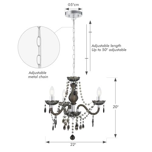 Luvkczc Black Chandelier Small Crystal Chandeliers Lighting Mini Acrylic Chandelier 3 Light Modern Pendant Light Fixtures for Restaurant, Bar, Dining Room, Bathroom - Image 3