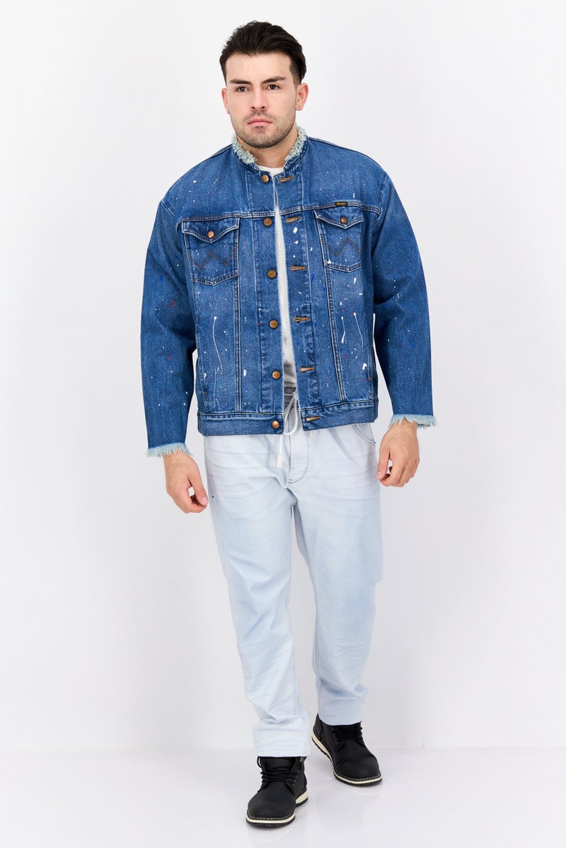 Wrangler Men Mock Neck Solid Long Sleeves Jacket Shirt, Blue - Image 4