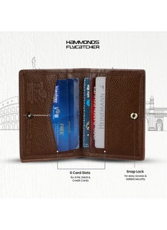 HAMMONDS FLYCATCHER HAMMONDS FLYCATCHER Genuine Leather Card Holder for Men, Credit Card Holder, Slim Bi-Fold RFID Protected Credit Card Wallet for Men with 6 Card Slots, Metal Snap Button - Brushwood  - Image 5