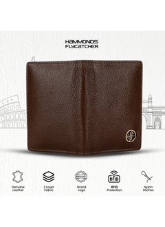 HAMMONDS FLYCATCHER HAMMONDS FLYCATCHER Genuine Leather Card Holder for Men, Credit Card Holder, Slim Bi-Fold RFID Protected Credit Card Wallet for Men with 6 Card Slots, Metal Snap Button - Brushwood  - Image 4