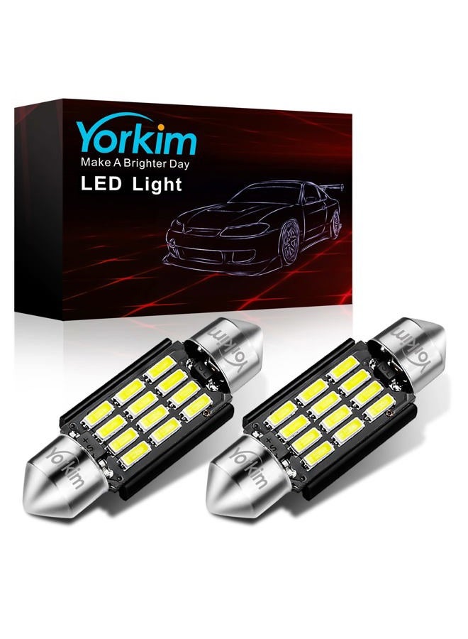 Yorkim 6418 LED Bulb, 36mm LED Bulb 6500K White Super Bright Interior Lights 12-SMD 4014 Chipsets, C5W LED Bulb, Festoon LED 36mm 37mm 38mm LED, DE3021 Bulb C5W LED Bulb White, Pack of 2 - Image 1