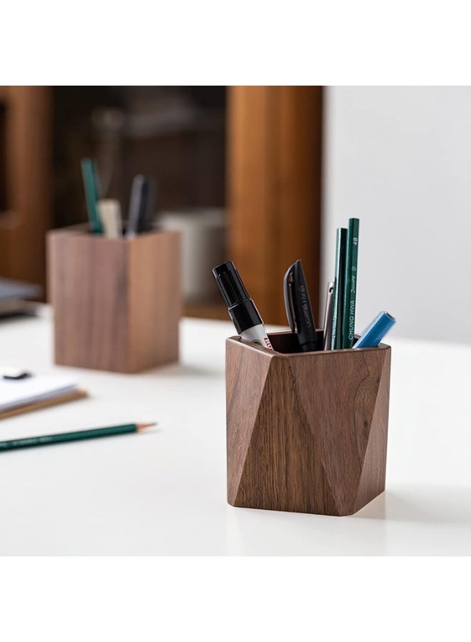 Black Walnut Wooden Pencil Box, Prism-Shaped Multifunctional Desk Organizer, Stationery Storage Box And Wooden Pen Holder For Office, School And Writing Supplies - Image 2