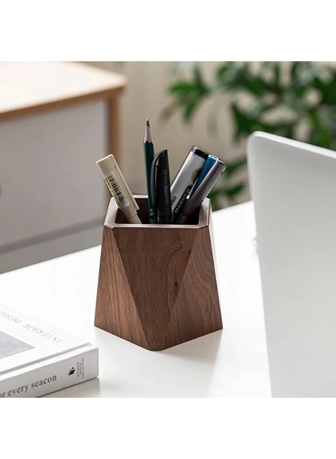Black Walnut Wooden Pencil Box, Prism-Shaped Multifunctional Desk Organizer, Stationery Storage Box And Wooden Pen Holder For Office, School And Writing Supplies - Image 5