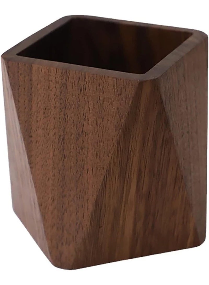 Black Walnut Wooden Pencil Box, Prism-Shaped Multifunctional Desk Organizer, Stationery Storage Box And Wooden Pen Holder For Office, School And Writing Supplies - Image 1