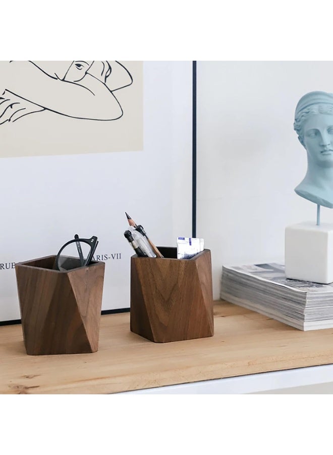 Black Walnut Wooden Pencil Box, Prism-Shaped Multifunctional Desk Organizer, Stationery Storage Box And Wooden Pen Holder For Office, School And Writing Supplies - Image 3