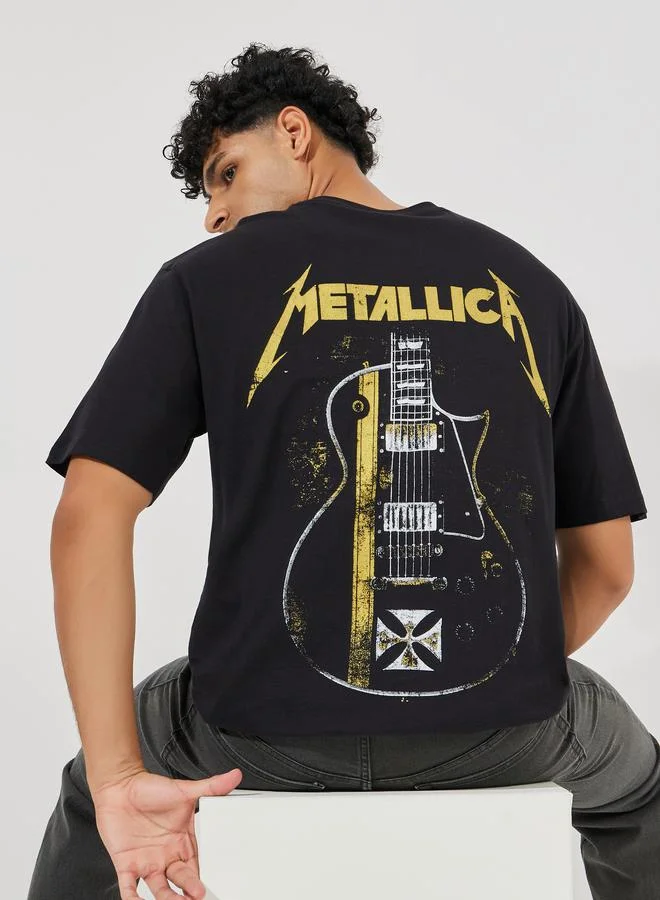 Styli Oversize Metallica Acid Washed Graphic Print Jersey T-Shirt
