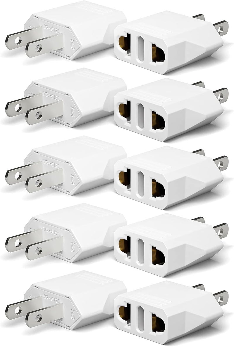 Unidapt 10-Pack EU Europe to US Plug Adapter, Type A Outlet, European to American, Canada, Mexico Wall Plug Adapters, White - Image 1