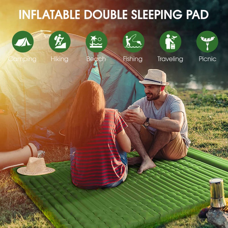 Inflatable Sleeping Pad: Navy Blue, 79" X 55" X 4" Rip-Stop Nylon With Waterproof TPU Coating - Built-In Foot Pump For Fast Inflation, 660lb Load Capacity, Compact Fold Double Sleeping Pad For Camping - Image 2