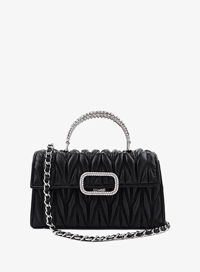 Cuple Black Cuple Textured Zip Shoulder Bag for Women | Best Price UAE